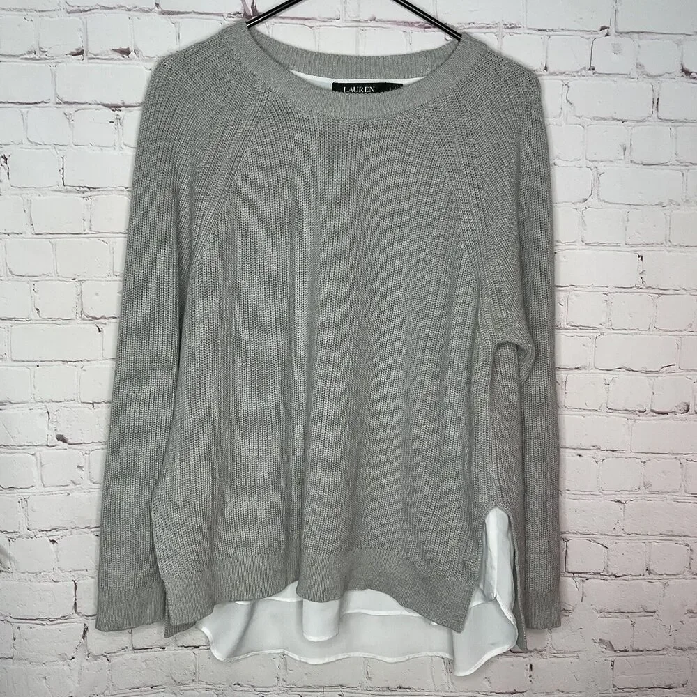 Lauren Ralph Lauren Women’s Large Layered  Hem Long Sleeve Top Crew Neck Sweater